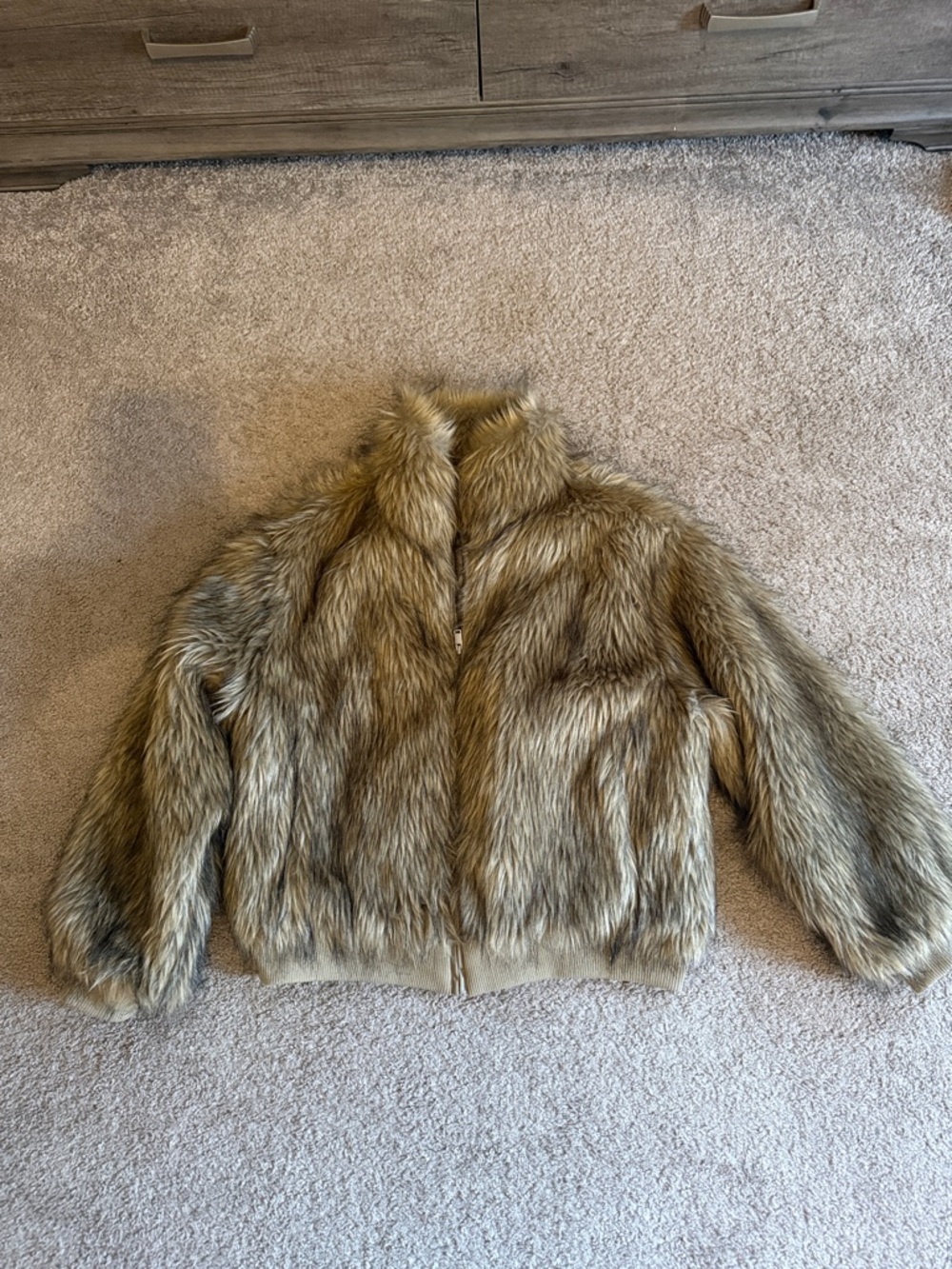 H&M Faux Fur Teddy Jacket in Tan/Brown
